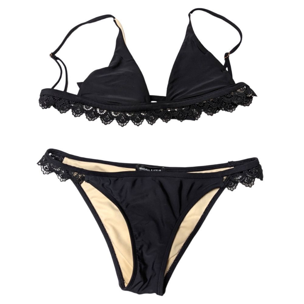 Kendall & Kylie Black Bikini Bathing Suit Lace Eyelet Size Small